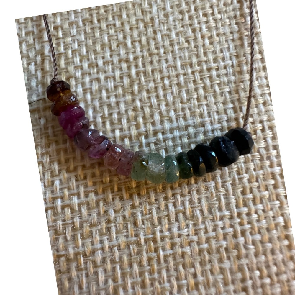 Merelani Designs Watermelon Tourmaline Silk Cord Necklace 20 Inch Boho Gemstone